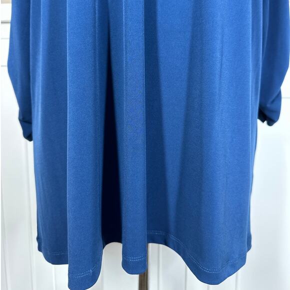 Susan Graver Liquid Knit V-Neck Tunic Top 3/4 Ruched Sleeves Blue Sz XL Stretch - Picture 3 of 10